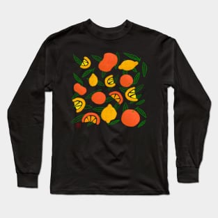 Citrus lemon grapefruit mandarin orange leaves pattern Long Sleeve T-Shirt